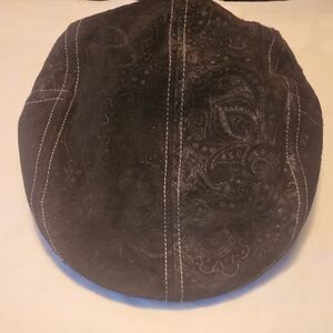 Robert Graham Leather Paisley Flat Cap - New